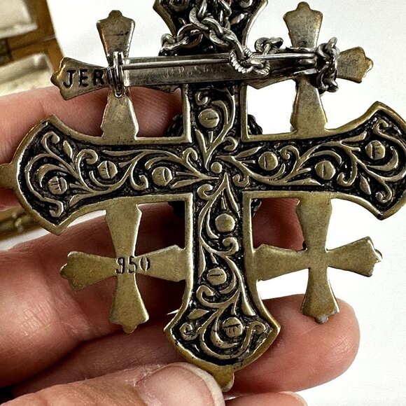 350 Silver Jordan Jerusalem Maltese Crusader Cross Pendent on Chain with box - Picture 15 of 16